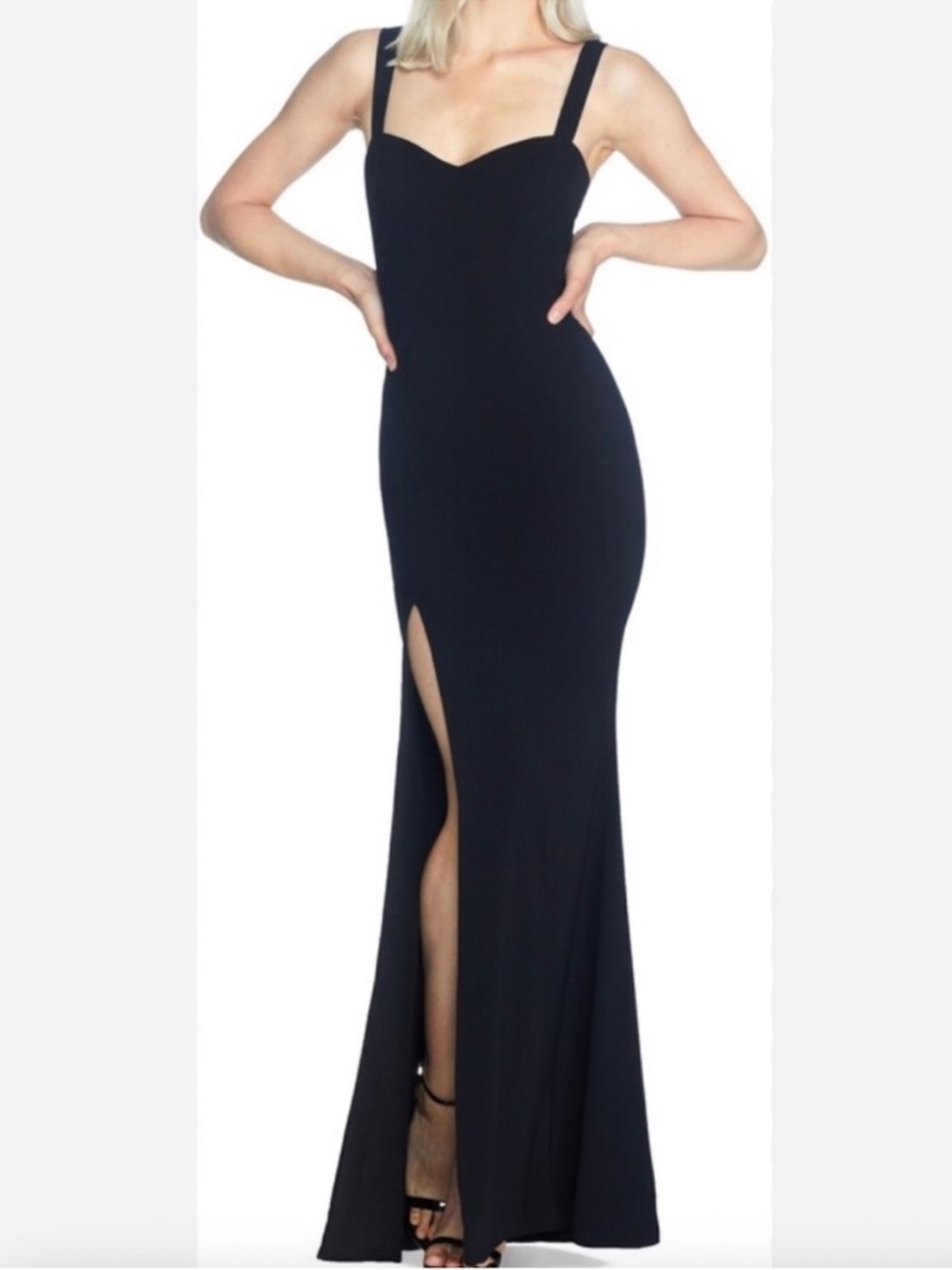 DRESS THE POPULATION Estella Gown Black Sleeveless Sweetheart Sheath Maxi Large